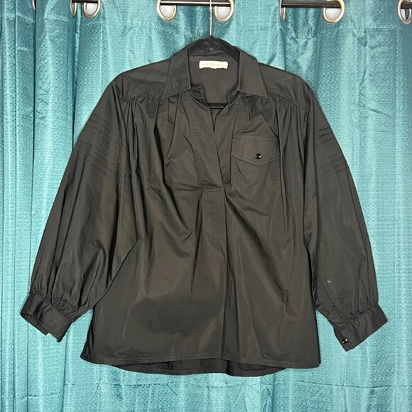 Hunter Bell Evangeline Black Casual Designer Popover Blouse Balloon Sleeve Top M - Picture 2 of 9